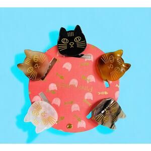 NEW Pink Linen Meow Multi Cat Black White Cats Hair Claw Clip Accessory Set of 5